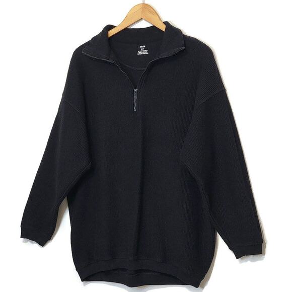 Aerie Black Ribbed Quarter Zip Sweatshirt Oversized Relaxed Fit Cozy Fall Size S - Picture 6 of 12